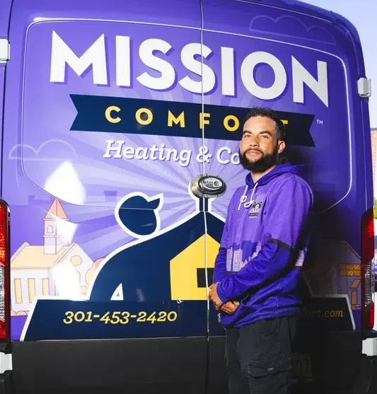 Mission Comfort Heating & AC tech and truck