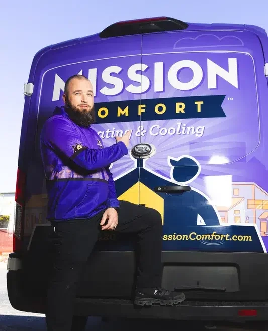 Mission Comfort Heating & Cooling tech and truck